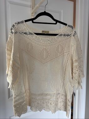 Democracy Cream Crochet Lace Boho Blouse